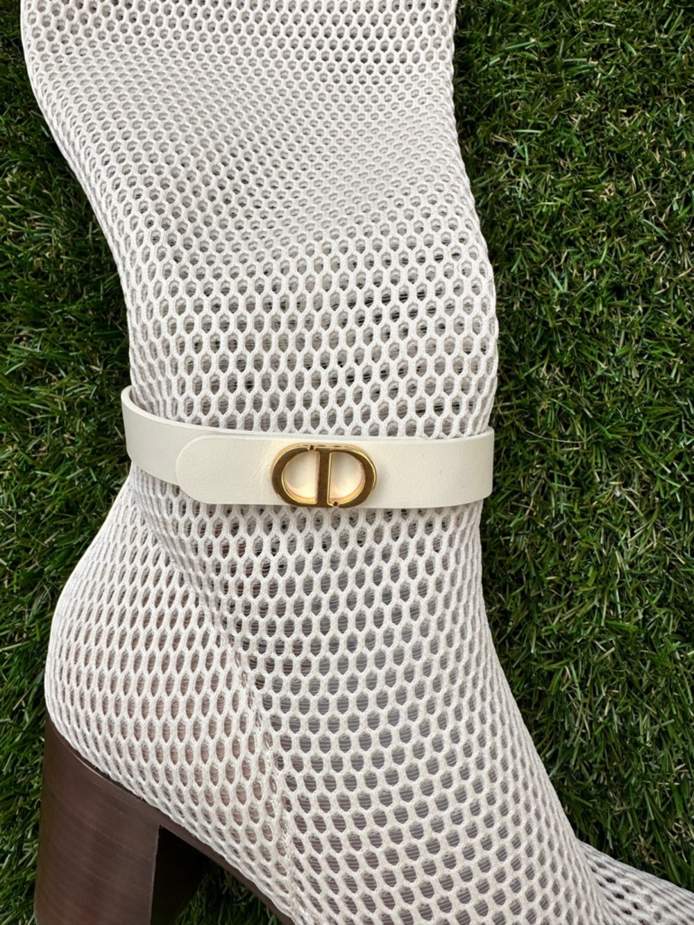 Dior Empreinte Montaigne 70 mm Off White Knee High Pull On Caged Boots 38.5 - Picture 5 of 9